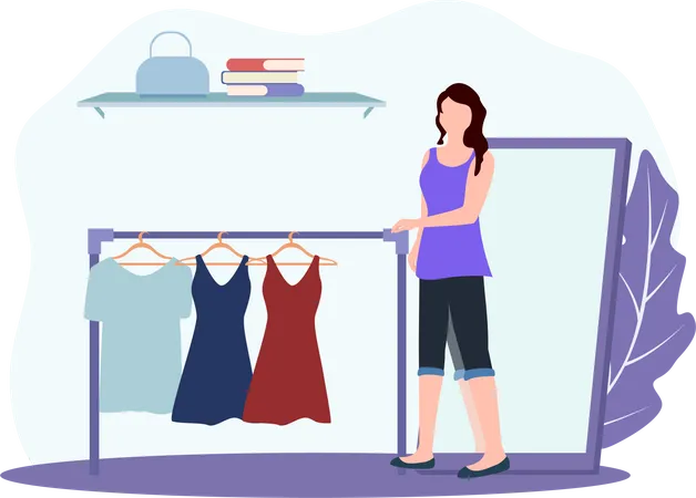 Girl selecting dress  Illustration