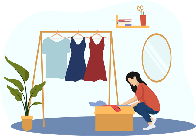 Girl selecting dress  Illustration