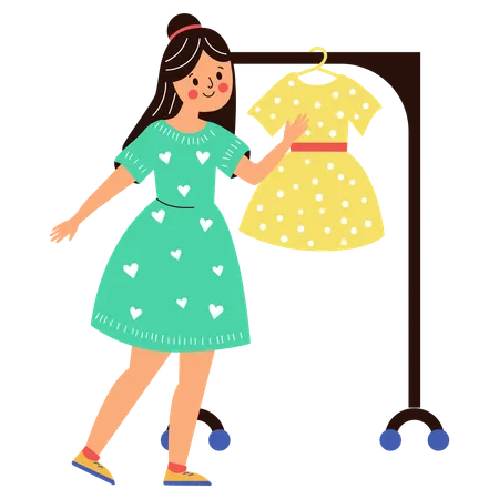 Girl selecting frock at fashion store  Illustration