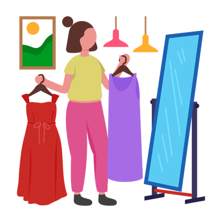 Girl Selecting Morning Outfit Carefully  Illustration