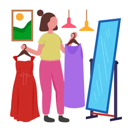 Girl Selecting Morning Outfit Carefully  Illustration