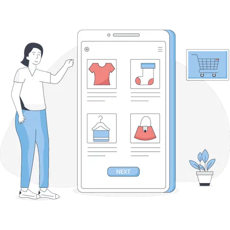 購入商品を選択する女の子  イラスト
