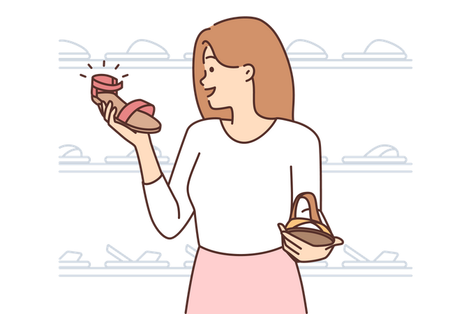 Girl selecting shoes  Illustration