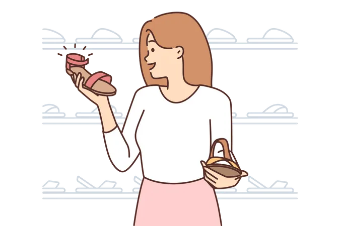 Girl selecting shoes  Illustration
