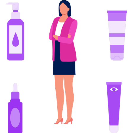 Girl selects different body cream  Illustration