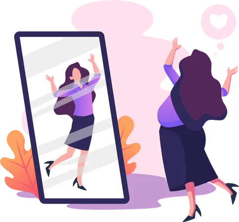 Girl self motivating while looking in mirror  Illustration
