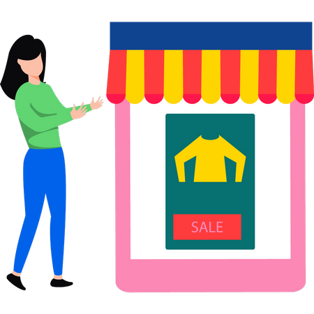 Girl selling clothes online  Illustration