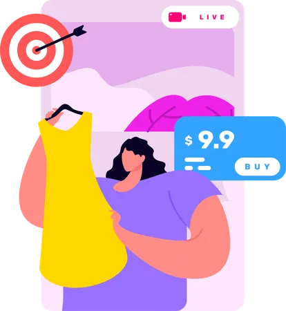 Girl Selling Clothes Through Live  Illustration