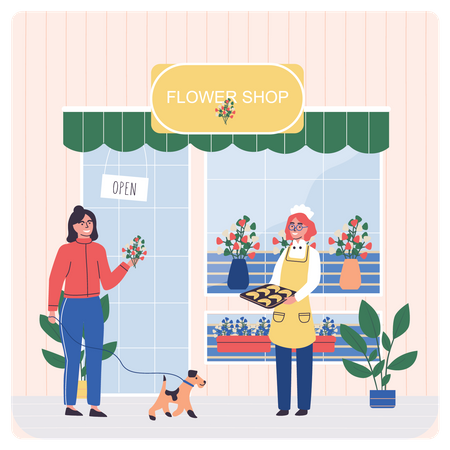 Girl selling flowers  Illustration