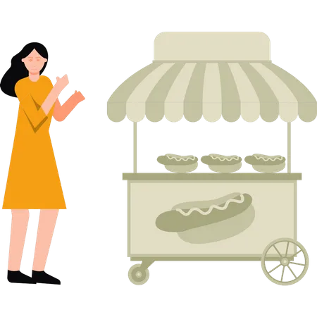 The Girl Is Selling Hot Dogs Illustration