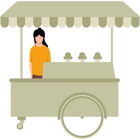 The Girl Has A Vegetable Stall Illustration