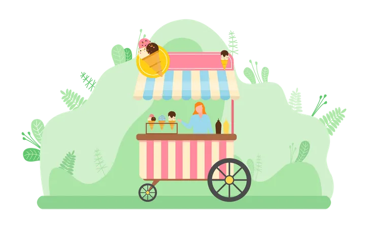 Girl selling ice cream  Illustration