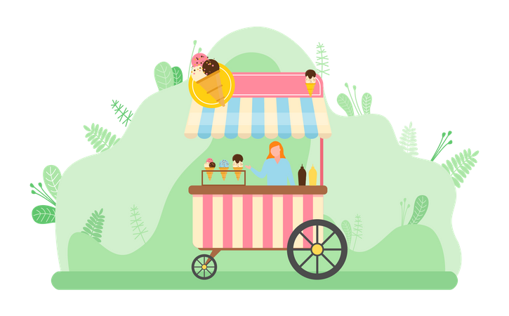 Girl selling ice cream  Illustration