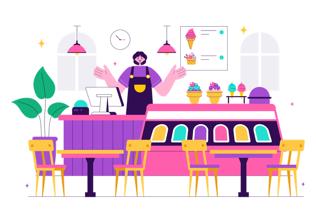 Girl selling ice cream in store  Illustration