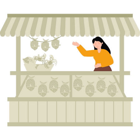 Girl selling pineapple at shop  Illustration