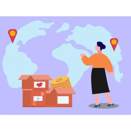 The Girl Is Sending Donations Around The World Illustration