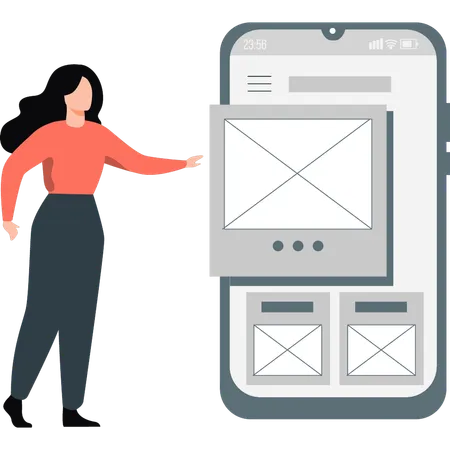 Girl sending email using mobile  Illustration