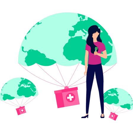 Girl sending global donations  Illustration