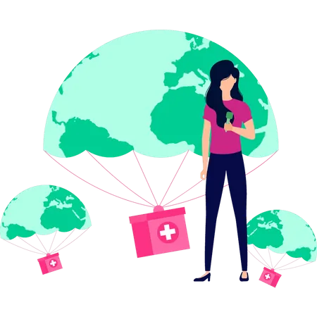 Girl sending global donations  Illustration