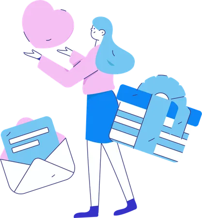 Girl sending love letter  Illustration