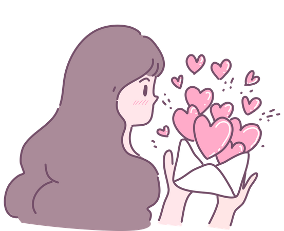Girl sending love letter  Illustration