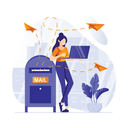 Girl sending mail  Illustration