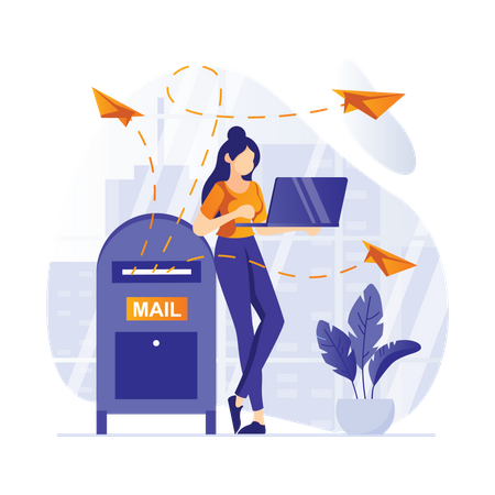 Girl sending mail  Illustration