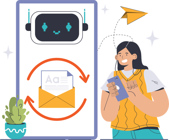 Girl sending mail using chatbot  Illustration