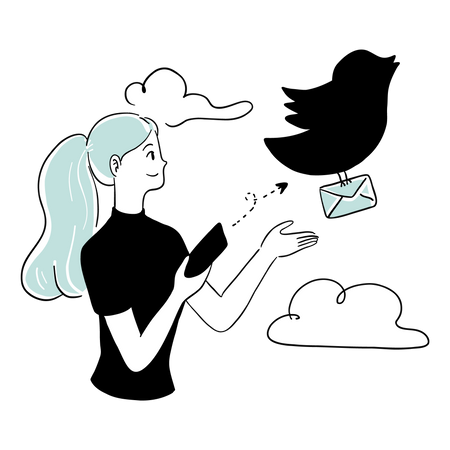 Girl sending marketing Email Illustration