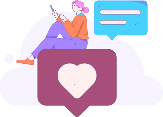 Girl Sending Message  Illustration