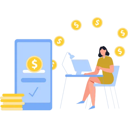 Girl Sending Money Online On Laptop  Illustration