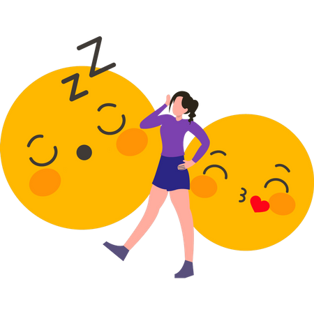 Girl sending sleeping emojis  일러스트레이션