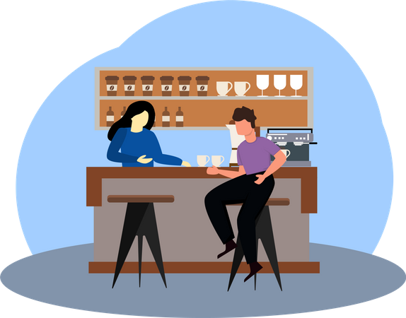 Girl serving coffee at coffee shop  Illustration