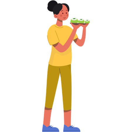 Girl serving delicious local food  Illustration