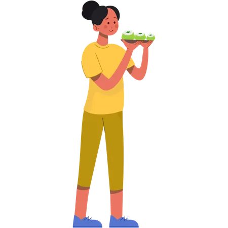 Girl serving delicious local food  Illustration