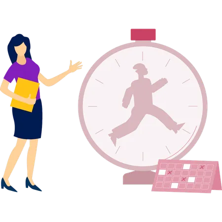 Girl sets time for running  Illustration