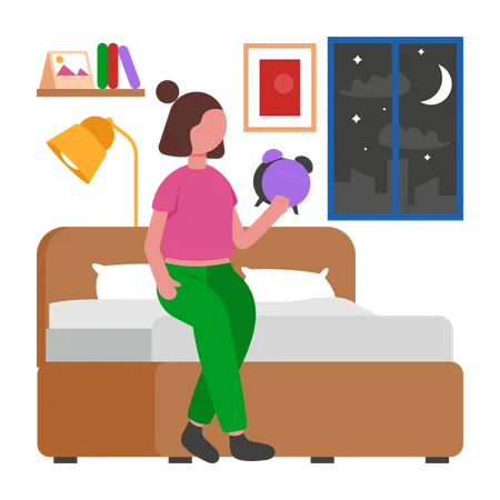 Girl setting Alarm  Illustration