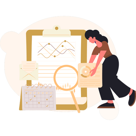 Girl setting analytic calendar  Illustration