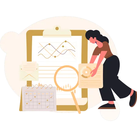 Girl setting analytic calendar  Illustration