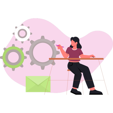 Girl setting cloud management  Illustration