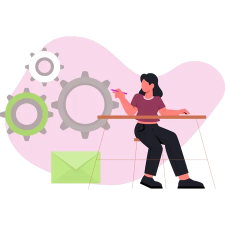 Girl setting cloud management  Illustration