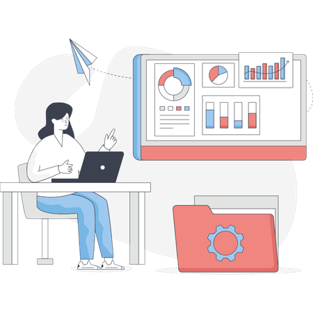 Girl setting document folder  Illustration