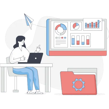 Girl setting document folder  Illustration