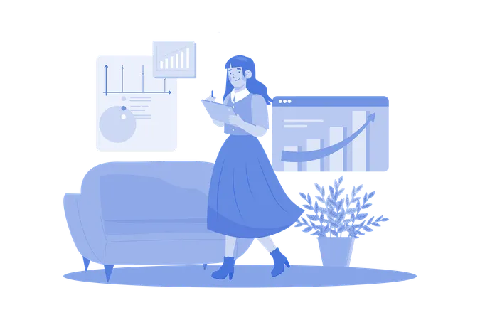 Girl Setting Up Her Schedule  Illustration