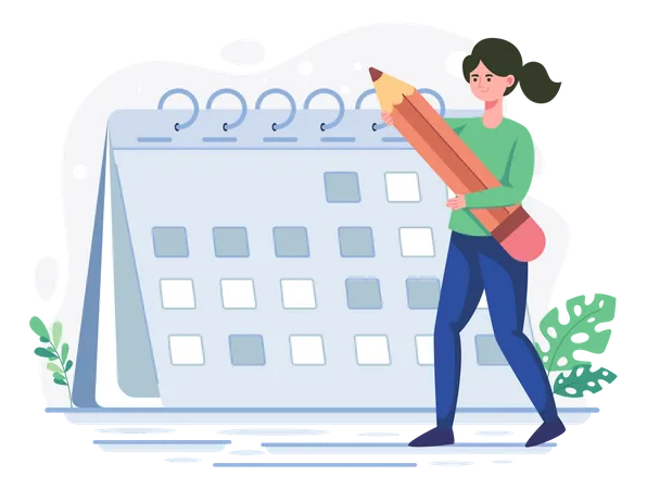 Girl setting up her schedule  Illustration