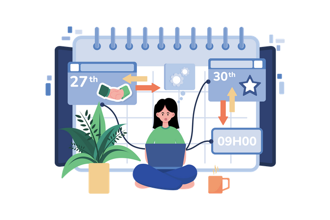 Girl Setting Up Her Schedule  Illustration