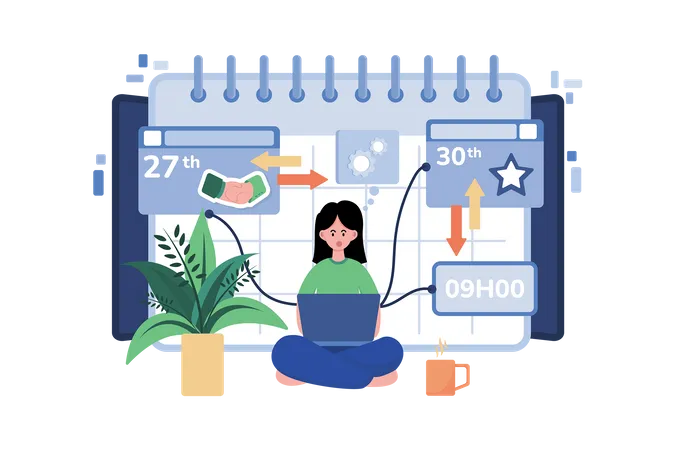 Girl Setting Up Her Schedule Illustration