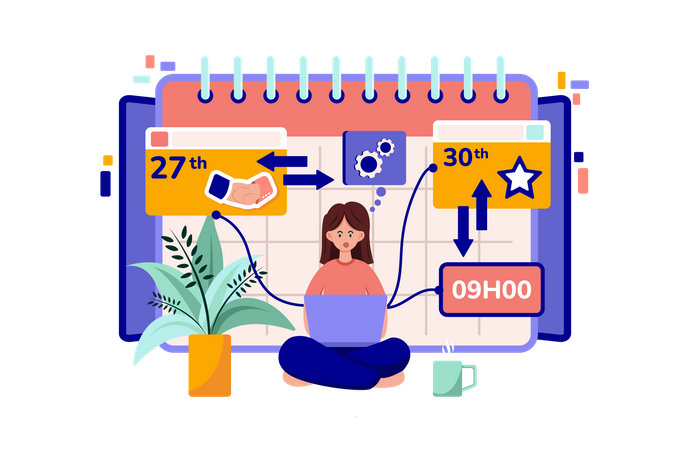 Girl setting up her schedule  Illustration