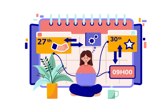 Girl setting up her schedule  Illustration