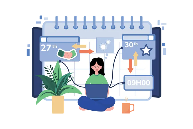 Girl Setting Up Her Schedule  Illustration